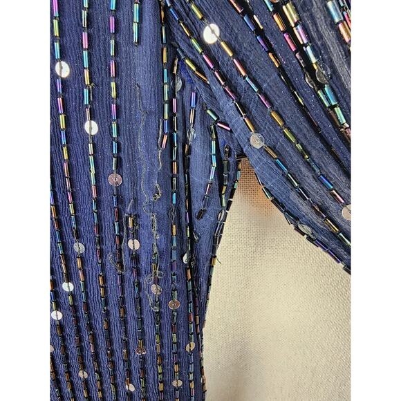 Vintage Stenay Blouse Womens 6 100% Silk Blue Beaded Blouse Classy sophisticated - Picture 16 of 16